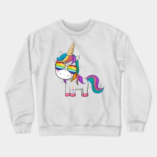 Cute unicorn with sunglasses colors of the rainbow. Crewneck Sweatshirt